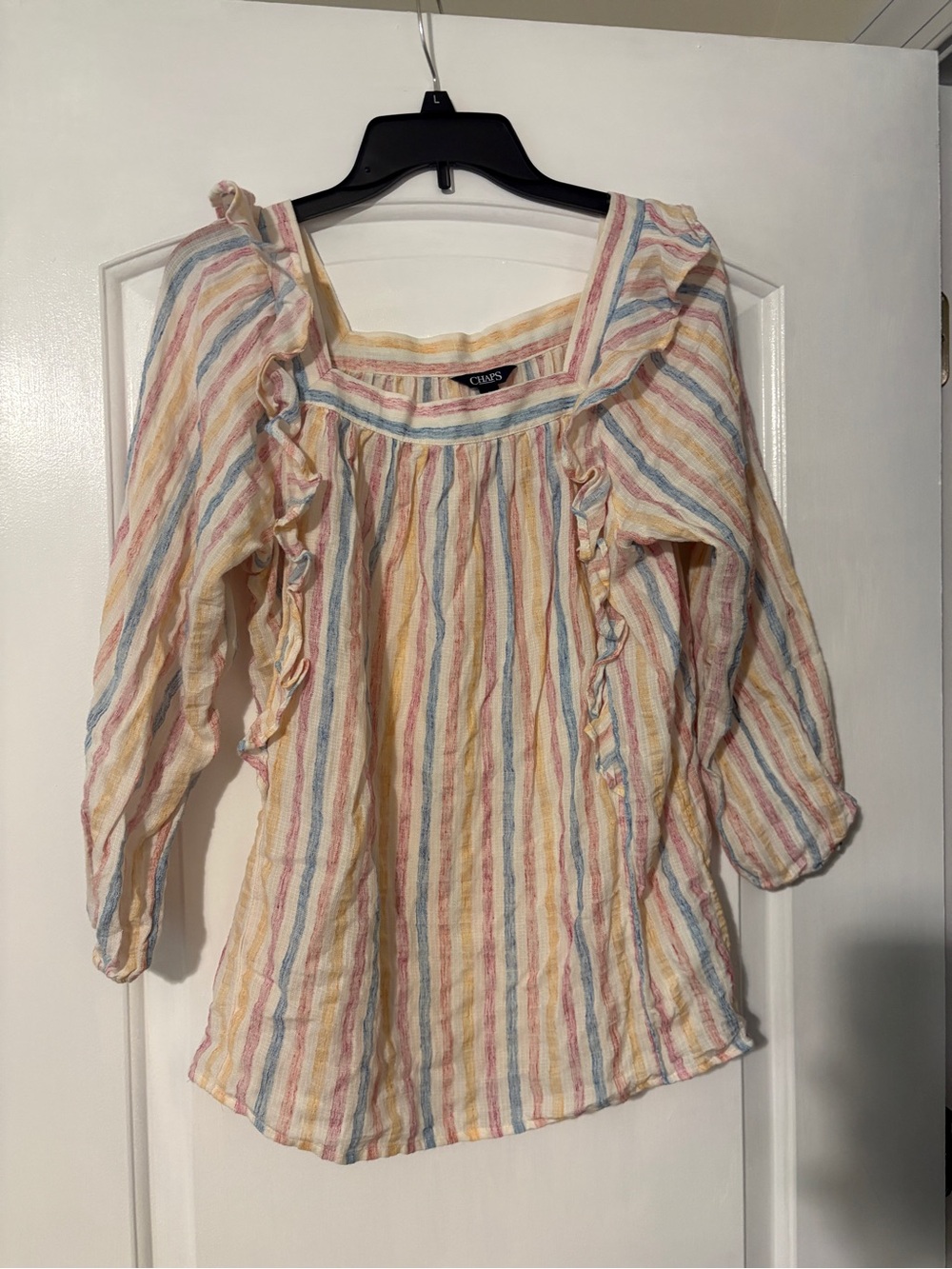 Chaps Pastel Striped Ruffle Peasant Top